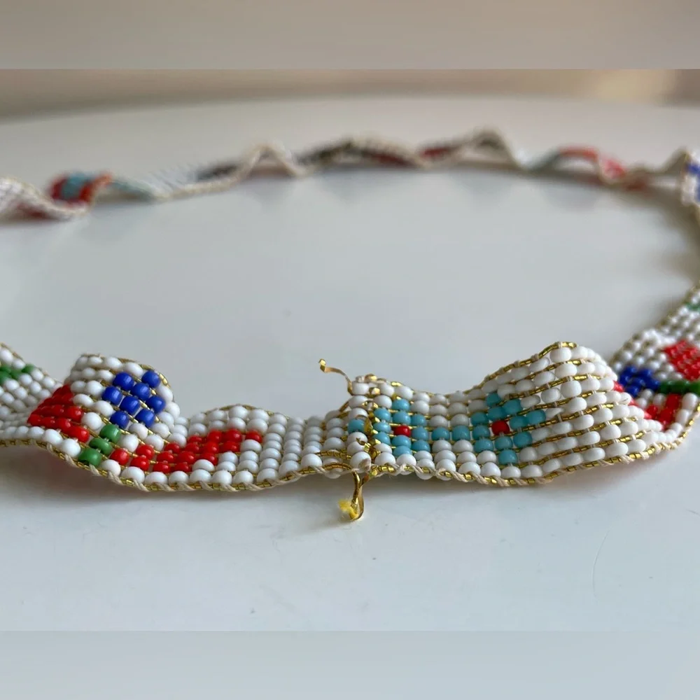 Vintage Handmade Native American Multi Color Seed Bead Stretch Headband